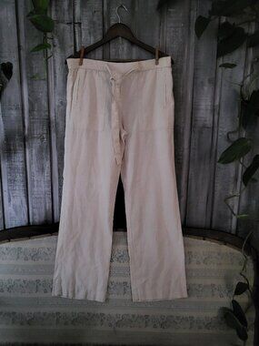 Linen Rayon Wide Leg Drawstring Pants Beige Medium NWOT